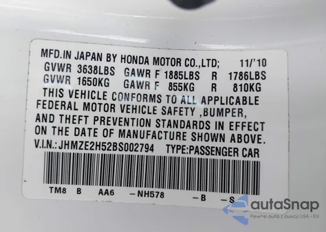 2011 Honda Insight Lx z USA, uszkodzony, nr VIN JHMZE2H52BS002794